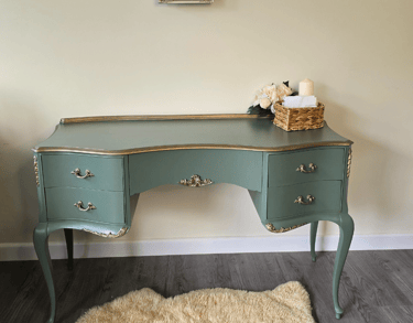 Vintage dressing table painted in green and gold by Julia from Absolutely Mintage