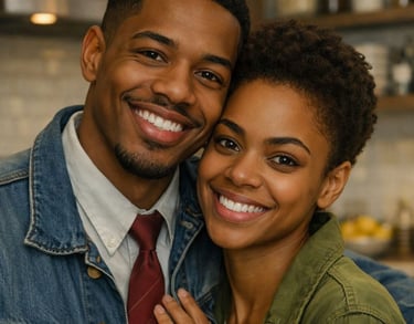 a man and woman standing in a kitchen