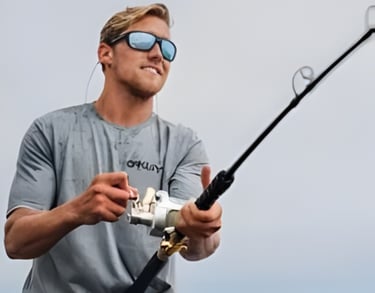 Man fishing with athletic sunglasses