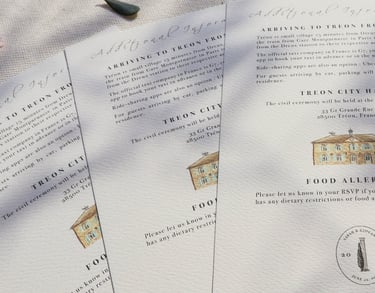 layout of additional details card with watercolor of the city hall