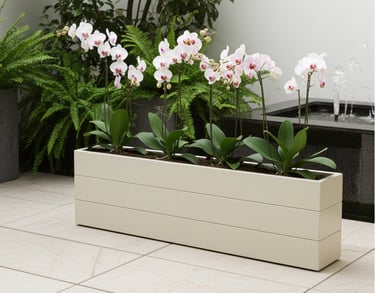 elegant outdoor wooden planter painted in grey blue with patio tree made from wood