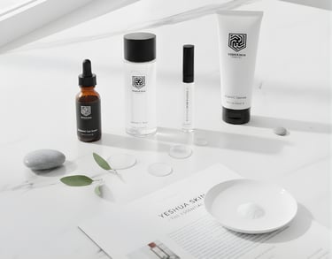 a table with YESHUA Skin Cosmetics