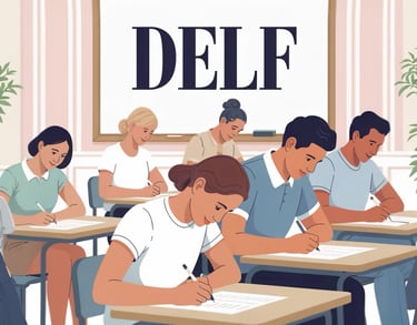illustration of students taking DELF exam