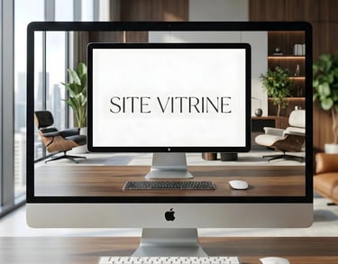 Écran d’ordinateur affichant la mention “Site vitrine” dans un environnement de bureau moderne et pr