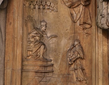 Trzecia scena to moment przesłuchania Nepomucena przez króla Wacława..