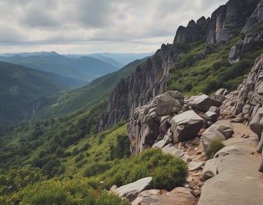 a path leading to a mountain with a path leading to a mountain