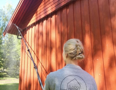 Fasadevask med teleskop