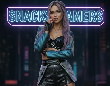 Mujer con Snacks gamer en la boca
