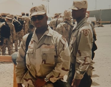 Lee A Jones in Desert Military uniform just arriving in Kuwait