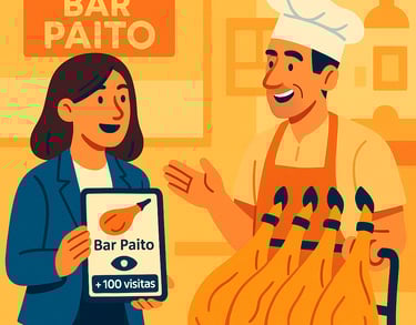 Ilustración en Proveedores, comercial visitando un cliente, con la información deDighoreca