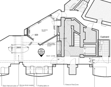 Technical Floor plan of the basement of a charity space in Clerkenwell, London