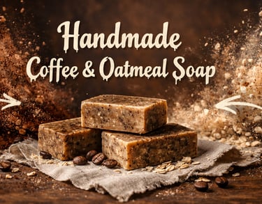add overlay text onto this image "Handmade Coffee & Oatmeal Soap". 