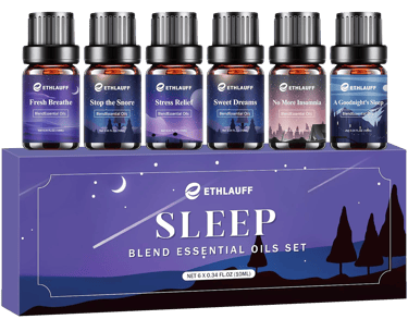 Ethlauf Sleep Essential Oil box set of 6 essential oil, purple and sleep themed. All 100% neat oils.