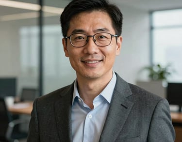Headshot of a career strategist in professional attire, soft natural lighting, modern North American / US office background, conveying expertise and approachable confidence.