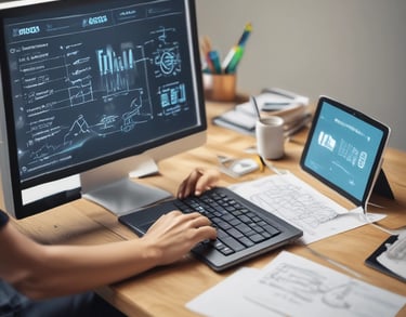 a man riding a skateboard down a street next to tall buildings