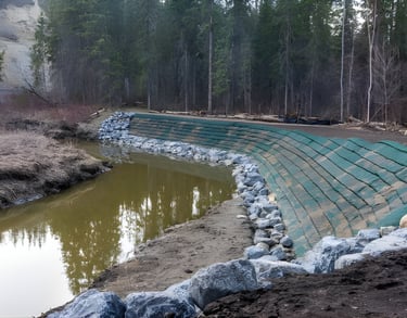 hydroseeding and erosion control on construction drainage slope