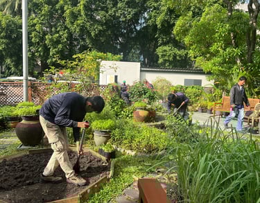 Plowing team in a big garden