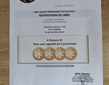 Official 4-star ski apartment certification in Val Thorens French Alps