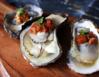 Spicy Kimchi Malpeque Oysters Appetizer