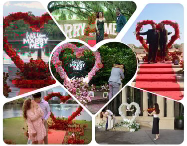 Marriage proposal in Orlando park with sunset backdrop and candles