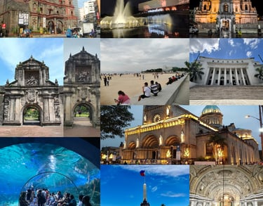 a collage of a collage of photos of a city