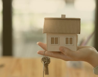a person holding a house shaped like a house