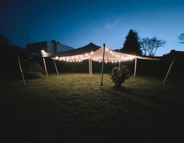 tente stretch, éclairage guirlande guinguette, tente de nuit, événement