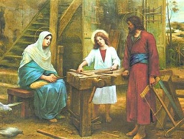 Images représentant Marie et Joseph avec l'Enfant Jésus charpentier