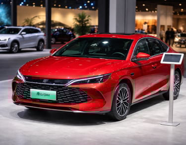 Carro elétrico da BYD Brasil em apresentação após pedido de 100 mil veículos