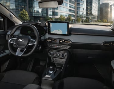 Interior do novo Sandero Stepway híbrido 2026 com painel digital e central multimídia