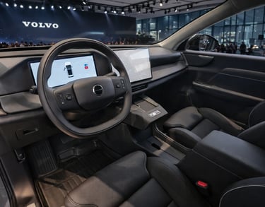 Interior do Volvo XC70 híbrido apresentado em lançamento global com painel digital moderno