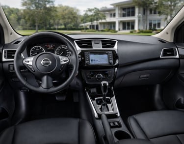Nissan Sentra 2020 interior com painel, câmbio CVT e acabamento em couro