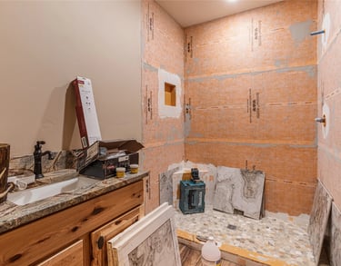 Construction on home bathroom by Saddle Horn Custom Homes in Western Montana