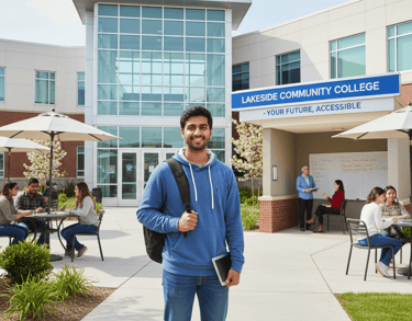 Pakistani student at an American community college campus