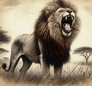 a roaring lion is shown in this picture