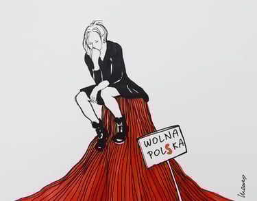 Illustration of a woman sitting on red mountain