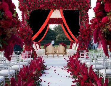 Outdoor stage decoration in red theme