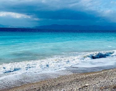 Shadows on the horizon, the blue sea