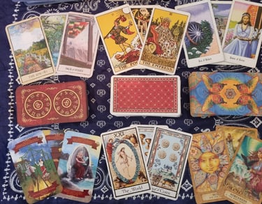 six different decks of tarot cards