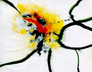  Détail du cœur de la première toile abstraite de Jacqueline Poitevin, acrylique 80x190 cm, gestuel