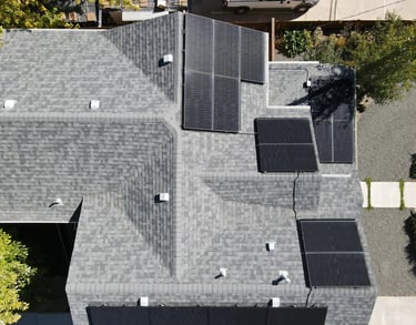 Image of a roof in Golden, CO, with solar panels.
