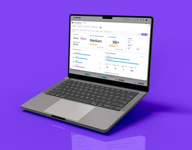Laptop screen of supplier insights dashboard in a purple background.
