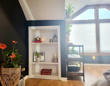 Relaxing client area at Cove Bodywork massage therapy studio in Hopkins, MN.