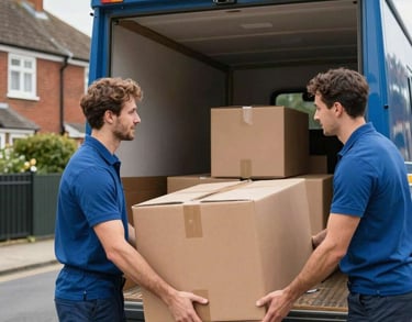 Affordable removals service in UK, professional movers loading boxes