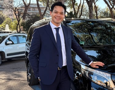 Phil Europe founder with private Mercedes van, Filipino driver service in Rome