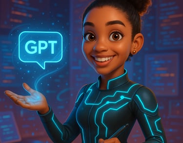 avatar of a futuristic Dominican woman holding a chat bubble