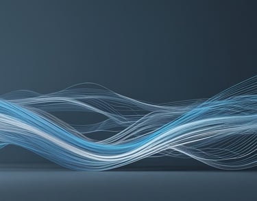 a blue and white wave of light on a dark background