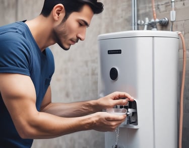 a man riding a skateboard down a street next to tall buildings