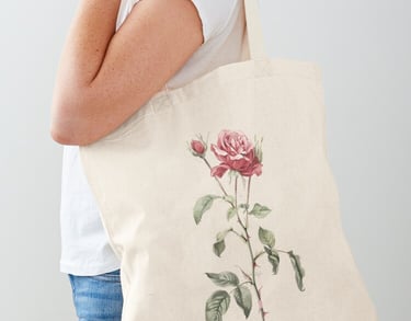 totebag avec la fleur de naissance de juin : la rose