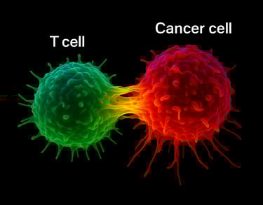 Illustration of an immune cell attacking a cancer cell, representing Th17 function.